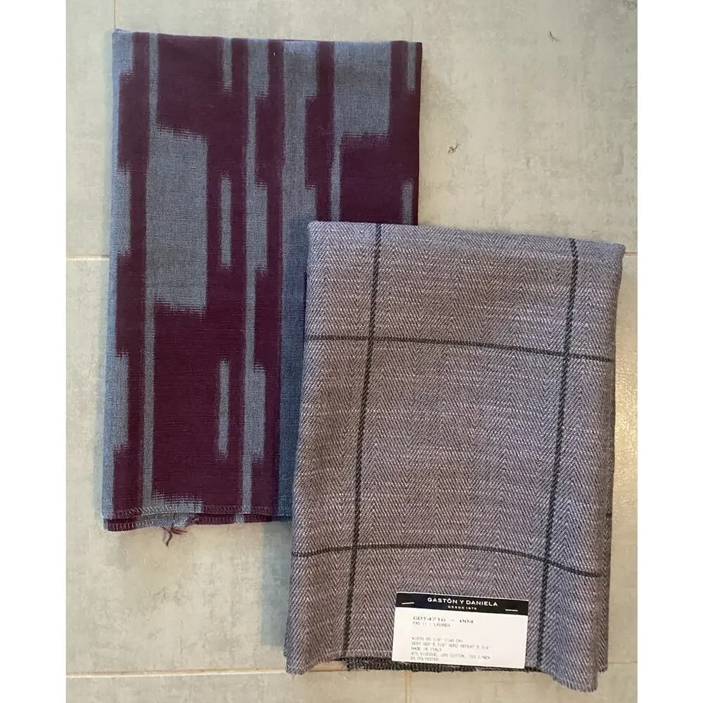 2 Gaston Y Daniela Fabric Samples Lavender Windowpane, Purple Blue Ikat 25